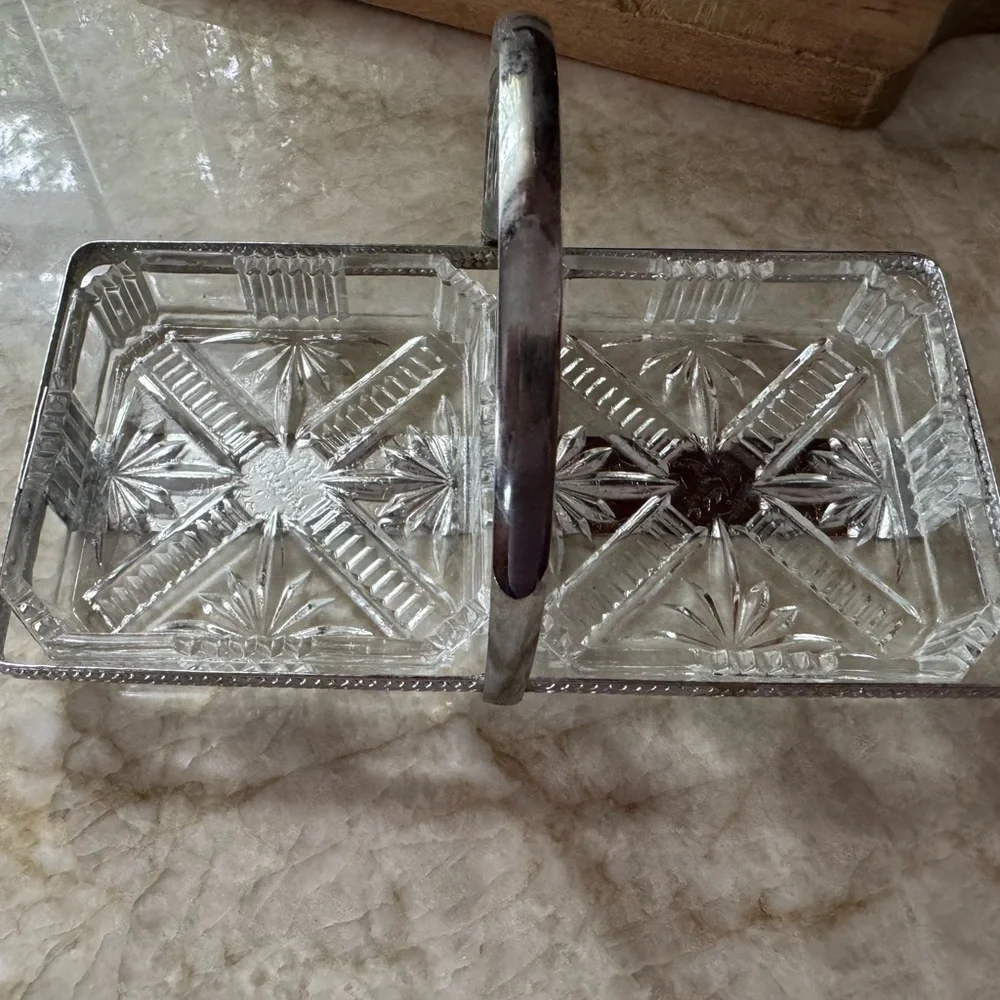 Elegant Glass Dish with Silver Handle